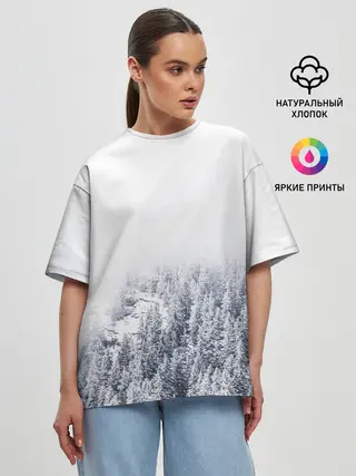 Женская футболка оверсайз / зимний лес