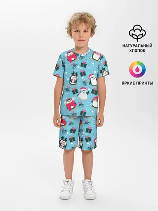 Детская пижама с шортами / Новогодние Пингвины