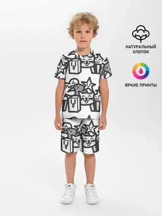Детская пижама с шортами / Чёрно-белые дудлы