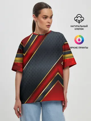 Женская футболка оверсайз / Black & Red 3D
