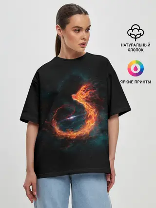 Женская футболка оверсайз / Космический Феникс