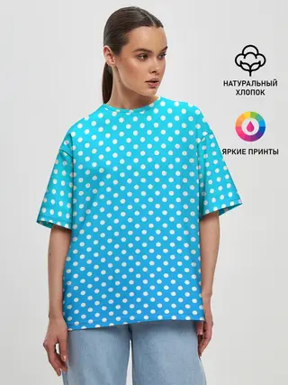 Женская футболка оверсайз / Белые кружки