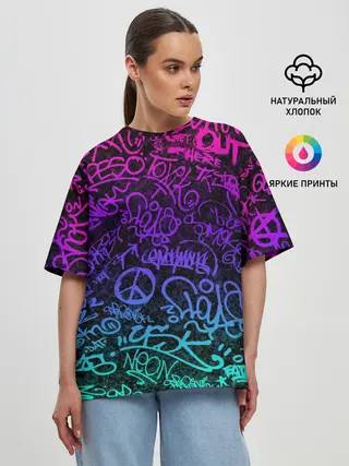 Женская футболка оверсайз / Граффити Neon