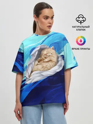 Женская футболка оверсайз / Котик Ангелочек