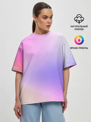 Женская футболка оверсайз / светлый градиент розовый мода