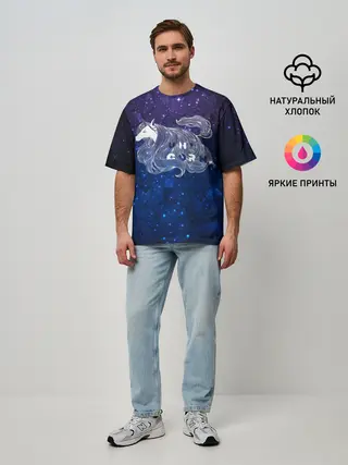 Мужская футболка оверсайз / Мечтающий Единорог