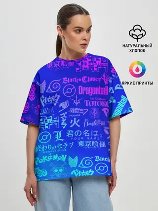 Женская футболка оверсайз / ЛОГО АНИМЕ МУЛЬТФИЛЬМОВ