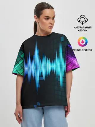 Женская футболка оверсайз / neon music