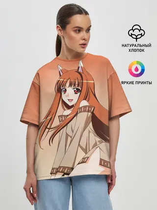 Женская футболка оверсайз / Милая аниме девочка-оборотень