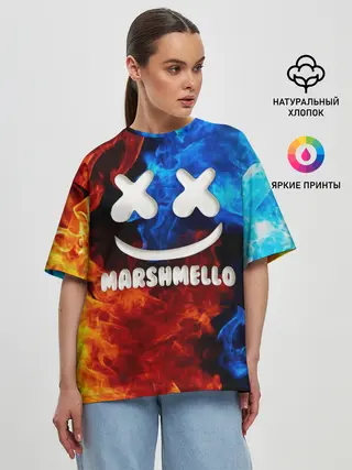 Женская футболка оверсайз / Marshmello Fire