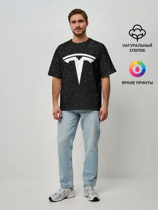 Мужская футболка оверсайз / TESLA SPACE