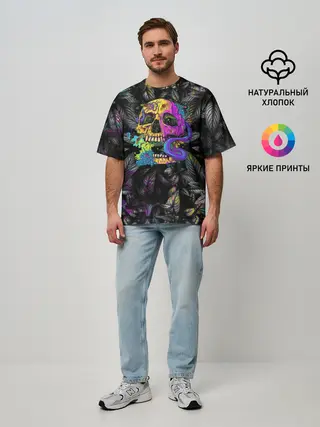 Мужская футболка оверсайз / Череп / Психоделика