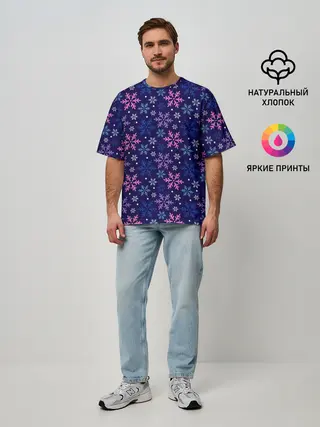 Мужская футболка оверсайз / Ночные Снежинки