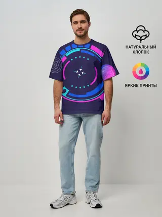 Мужская футболка оверсайз / Розовый Синий Киберпанк