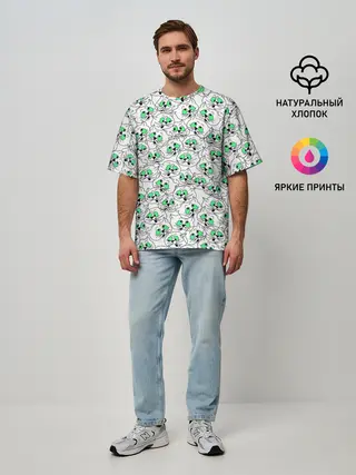 Мужская футболка оверсайз / Веселые кошачьи глазки