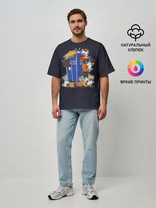 Мужская футболка оверсайз / Кошечки у Телефона