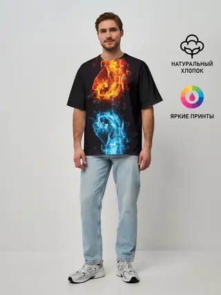 Мужская футболка оверсайз / Огонь и Вода