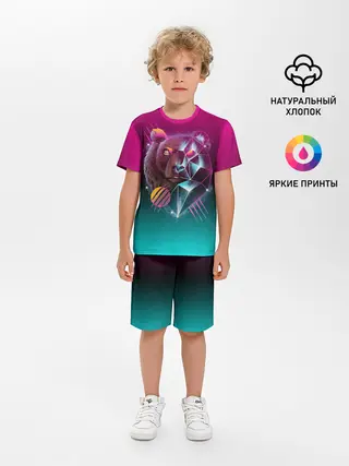Детская пижама с шортами / RETRO CYBER BEAR NEON