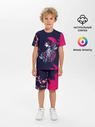 Детская пижама с шортами / ДЕВУШКА В КИМОНО И ПТИЦАМИ