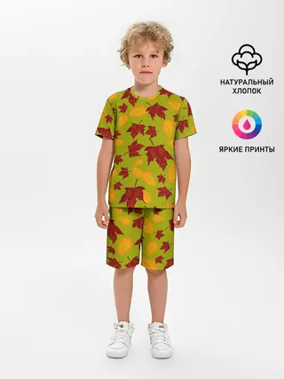 Детская пижама с шортами / осенние листья клён и дуб