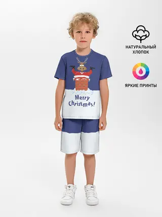 Детская пижама с шортами / Санта в трубе с Оленем