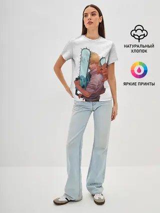 Женская базовая футболка / Дэндзи, Почита и бензопила