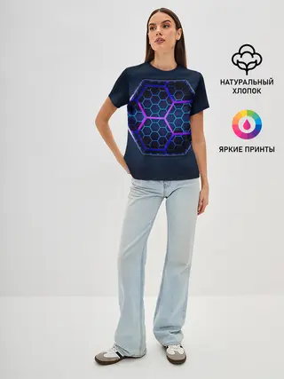 Женская базовая футболка / Цветные соты 3D