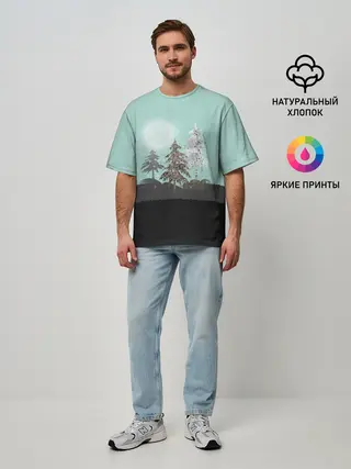 Мужская футболка оверсайз / Лес. Мозаичный узор