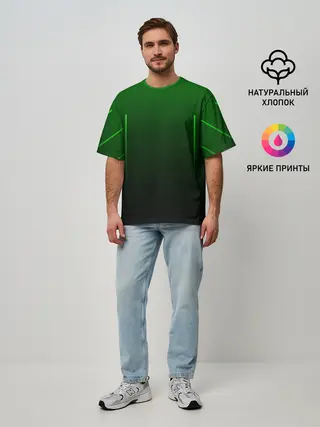 Мужская футболка оверсайз / Неоновые линии на градиенте