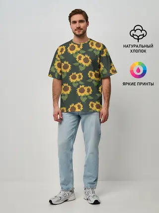 Мужская футболка оверсайз / Подсолнухи