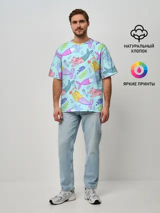 Мужская футболка оверсайз / КОТЫ РУСАЛКИ