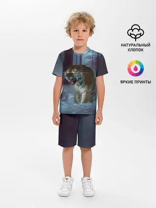 Детская пижама с шортами / ТИГР В СУМЕРЕЧНОМ ЛЕСУ