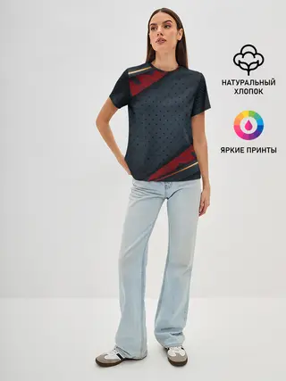 Женская базовая футболка / 3D Dark red & black