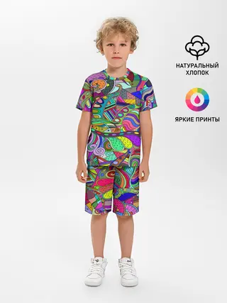 Детская пижама с шортами / Дудлы узор разноцветный хиппи