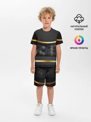 Детская пижама с шортами / 3D ТЕМНАЯ БРОНЯ С ЗОЛОТОМ