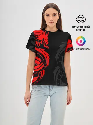 Женская базовая футболка / КРАСНЫЙ ДРАКОН ТАТУ / RED DRAGON TATTOO