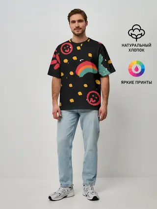 Мужская футболка оверсайз / красочное детство