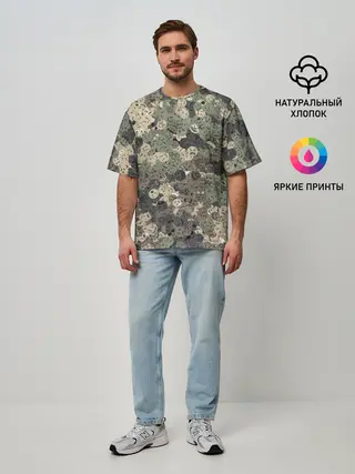 Мужская футболка оверсайз / Эмодзи камуфляж