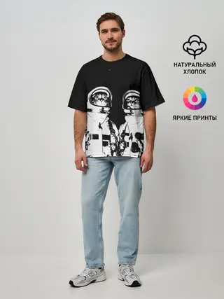 Мужская футболка оверсайз / Коты Космонавты