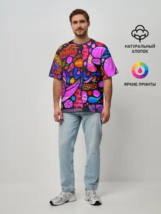 Мужская футболка оверсайз / Неоновое граффити