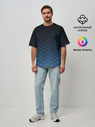 Мужская футболка оверсайз / Узор круги темный синий