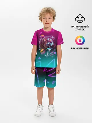 Детская пижама с шортами / RETRO CYBER BEAR NEON