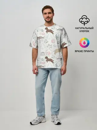 Мужская футболка оверсайз / Рисунок домашних любимцев