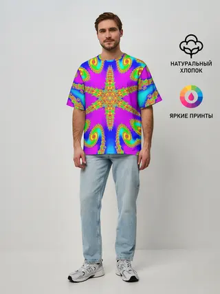 Мужская футболка оверсайз / Неоновый фрактал