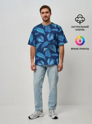 Мужская футболка оверсайз / Листья. Ночные тропики