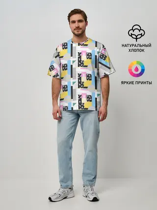 Мужская футболка оверсайз / Memphis style geometry