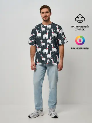 Мужская футболка оверсайз / Новогодние ламы