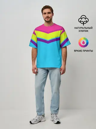 Мужская футболка оверсайз / Цветные треугольники_голубой