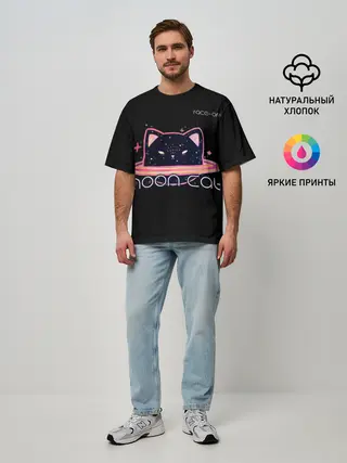Мужская футболка оверсайз / Face Off- Moon cat