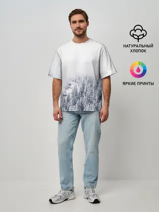 Мужская футболка оверсайз / зимний лес